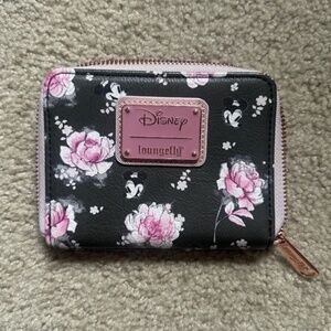 Loungefly New Without Tags Minnie small Zip Wallet Floral Black Pink Gold